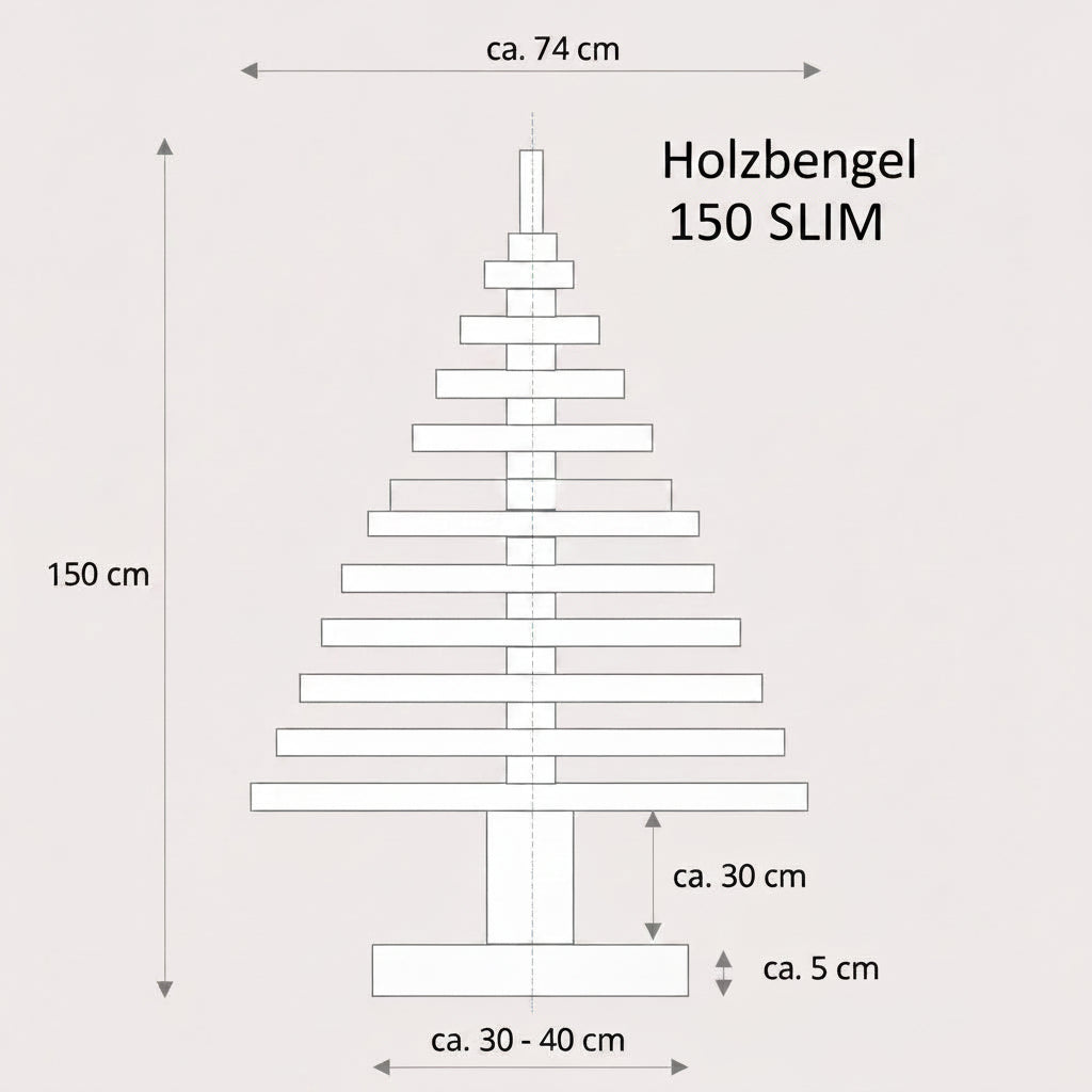 Nachhaltiger Holzweihnachtsbaum Holzbengel SLIM - 150 cm